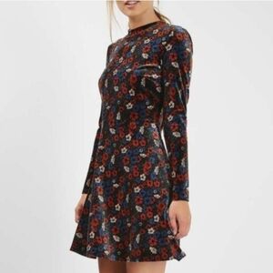 Topshop Multicolor Floral Long Sleeve Fit & Flare Cottagecore  Mini Dress Size 2